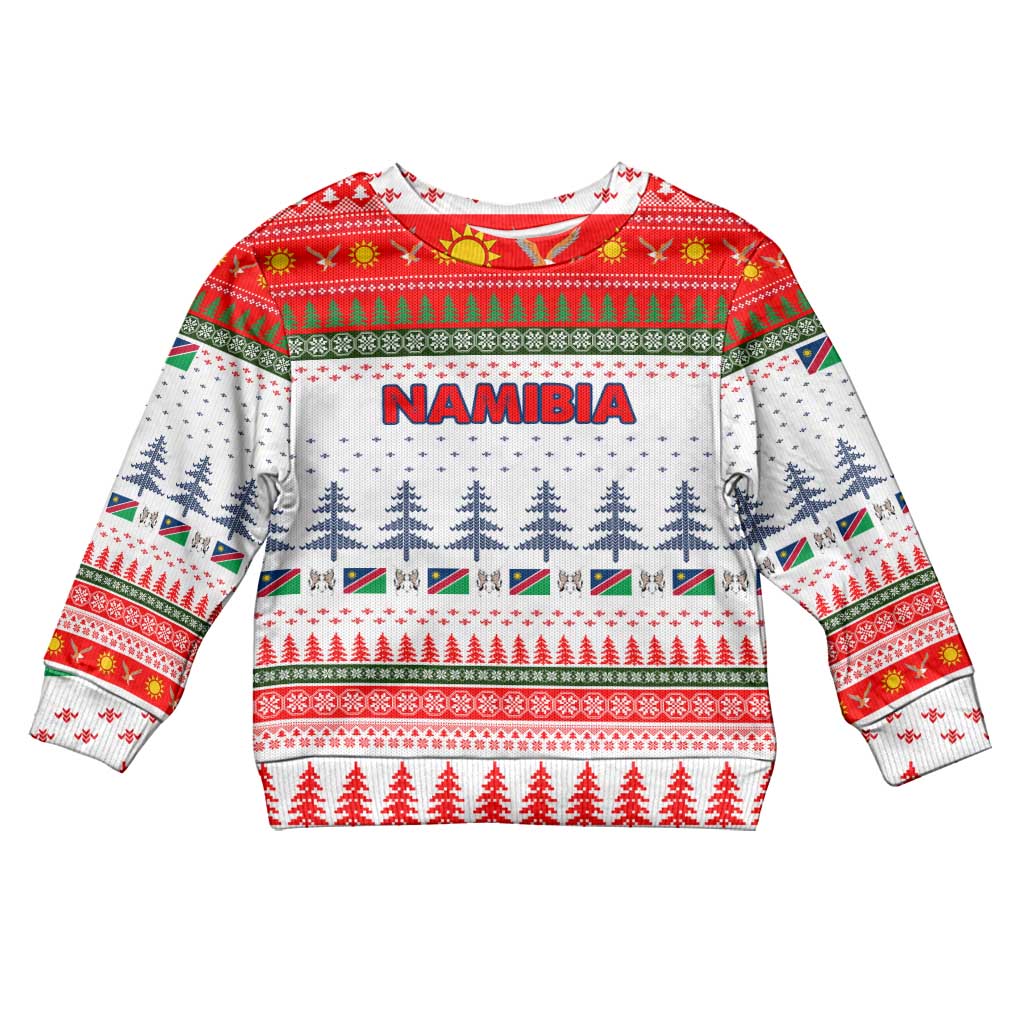Namibia Christmas Kid Ugly Christmas Sweater with Red-Green Theme, Coat of Arms, and National Flag Motif - Wonder Print Shop