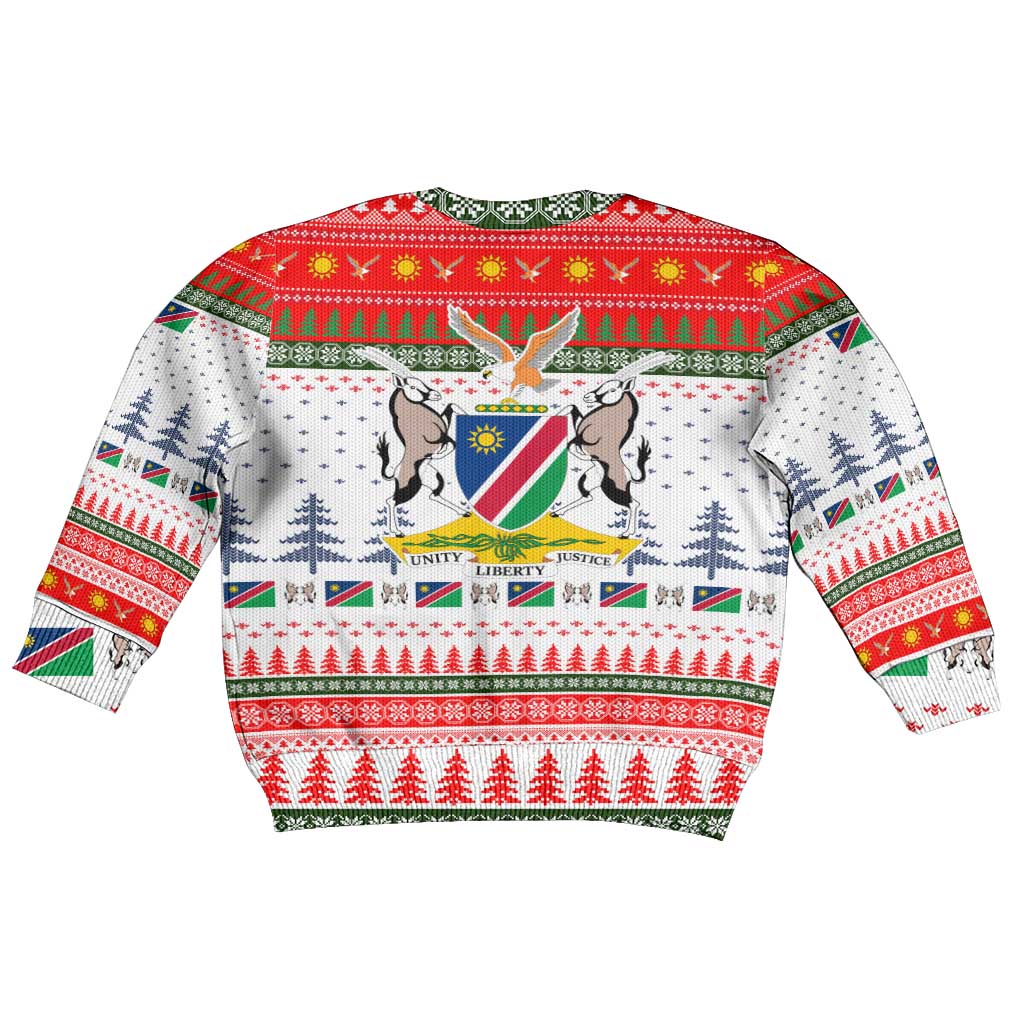 Namibia Christmas Kid Ugly Christmas Sweater with Red-Green Theme, Coat of Arms, and National Flag Motif - Wonder Print Shop