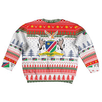 Namibia Christmas Kid Ugly Christmas Sweater with Red-Green Theme, Coat of Arms, and National Flag Motif - Wonder Print Shop