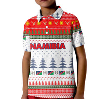 Namibia Christmas Kid Polo Shirt with Red-Green Theme, Coat of Arms, and National Flag Motif - Wonder Print Shop