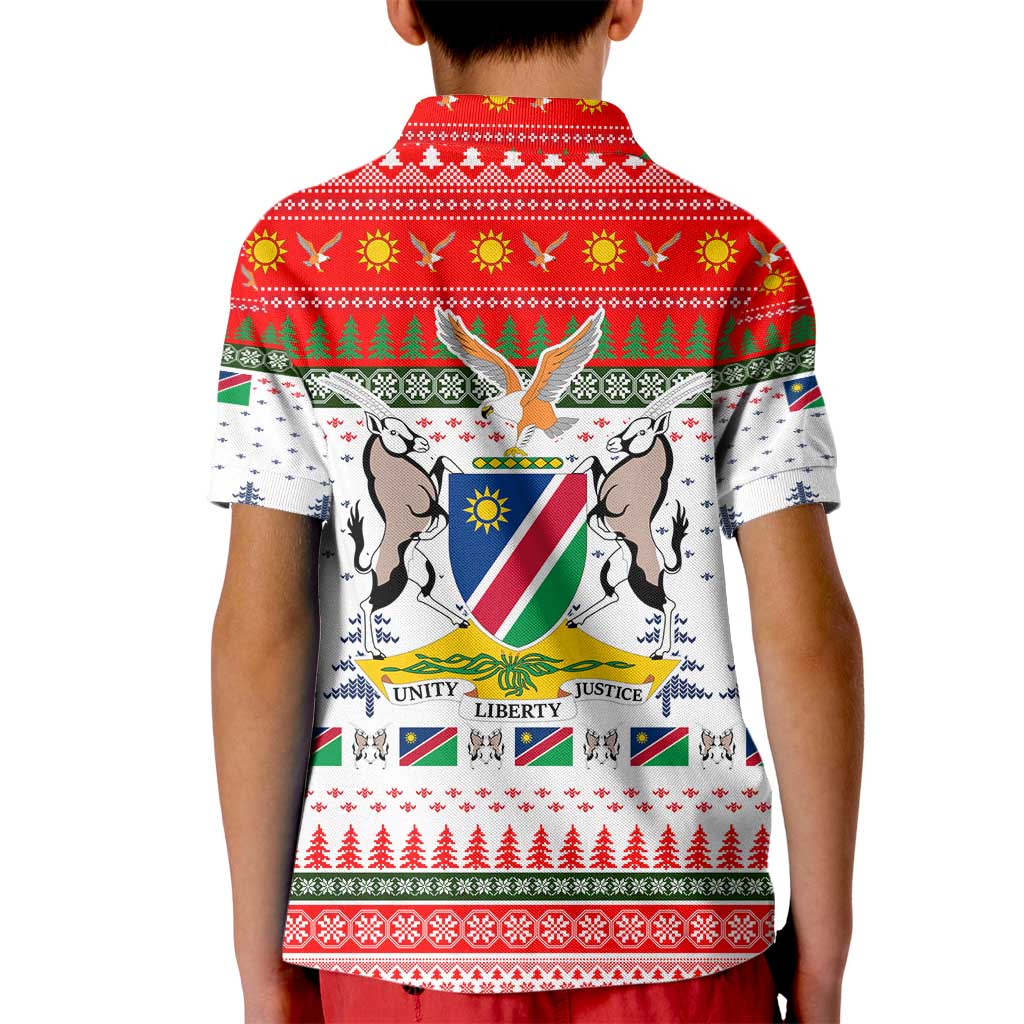 Namibia Christmas Kid Polo Shirt with Red-Green Theme, Coat of Arms, and National Flag Motif - Wonder Print Shop