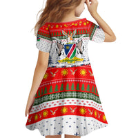 Namibia Christmas Kid Short Sleeve Dress with Red-Green Theme, Coat of Arms, and National Flag Motif - Wonder Print Shop