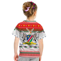 Namibia Christmas Kid T Shirt with Red-Green Theme, Coat of Arms, and National Flag Motif - Wonder Print Shop