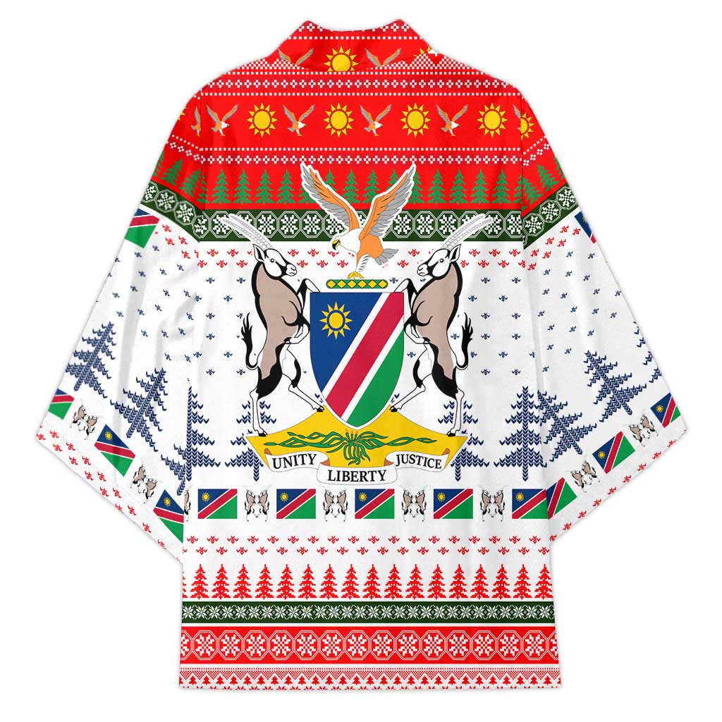Namibia Christmas Kimono with Red-Green Theme, Coat of Arms, and National Flag Motif - Wonder Print Shop