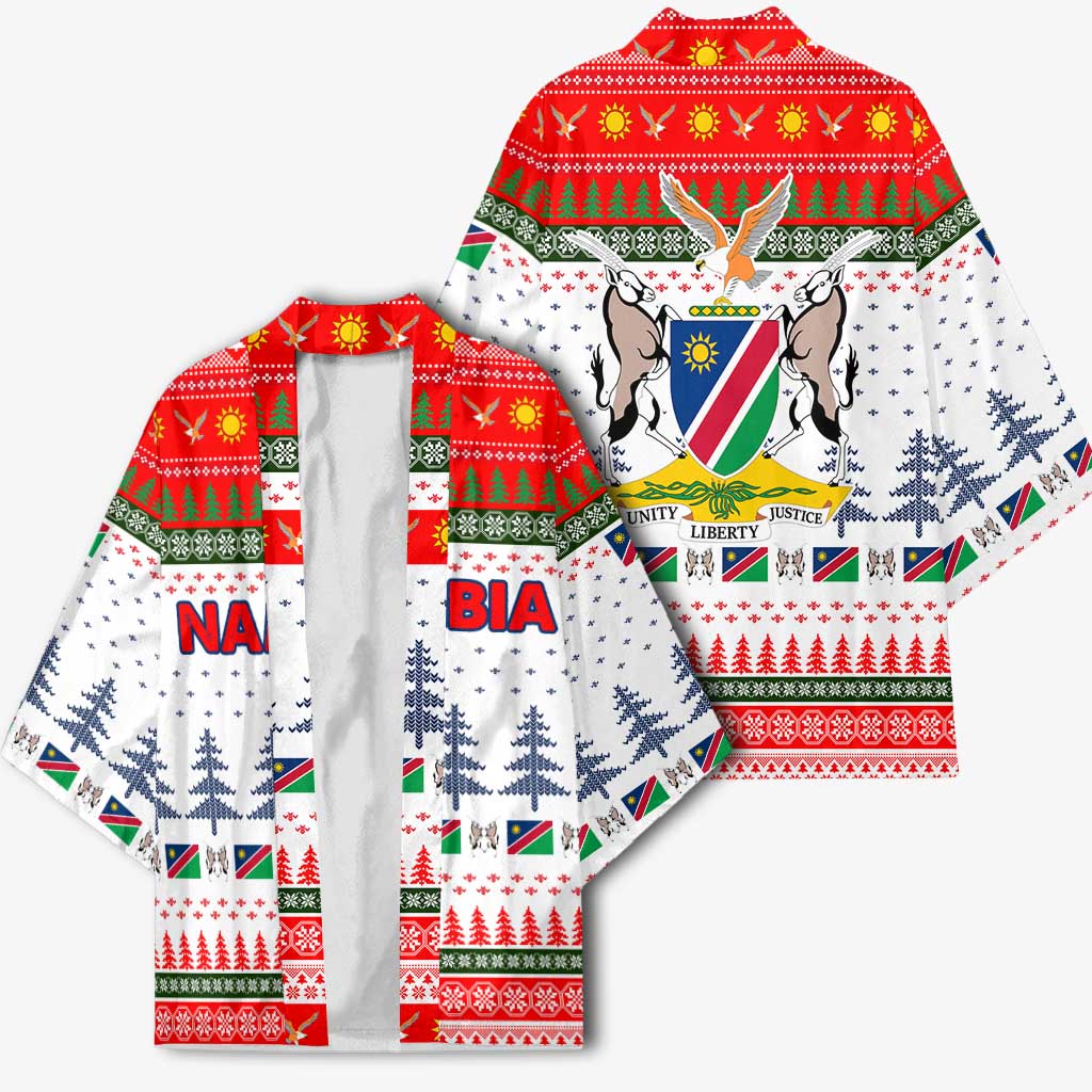 Namibia Christmas Kimono with Red-Green Theme, Coat of Arms, and National Flag Motif - Wonder Print Shop