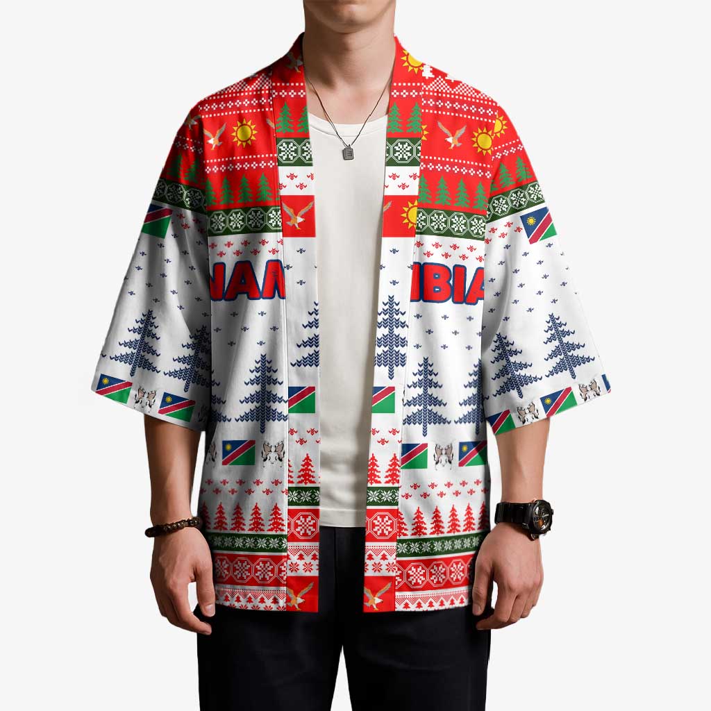 Namibia Christmas Kimono with Red-Green Theme, Coat of Arms, and National Flag Motif - Wonder Print Shop