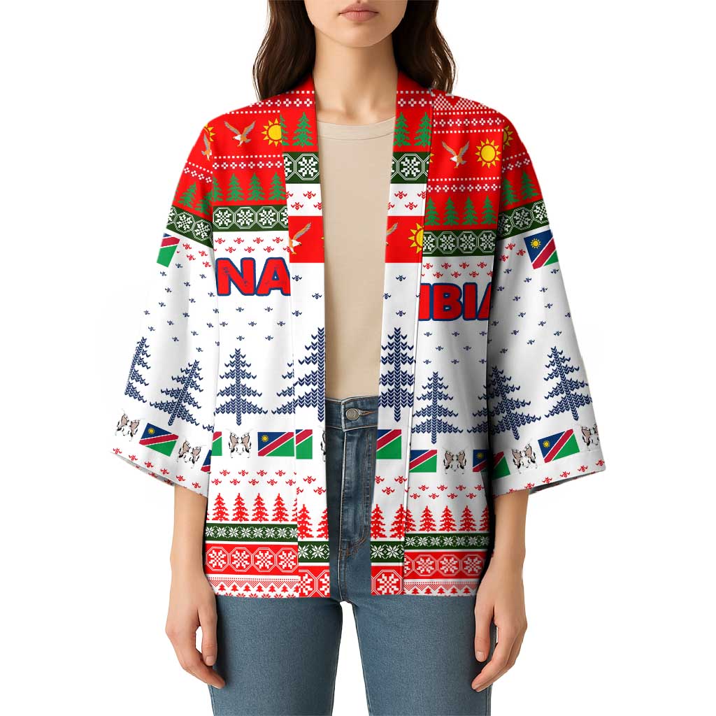 Namibia Christmas Kimono with Red-Green Theme, Coat of Arms, and National Flag Motif - Wonder Print Shop