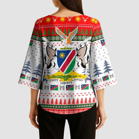Namibia Christmas Kimono Sleeve Blouse with Red-Green Theme, Coat of Arms, and National Flag Motif - Wonder Print Shop