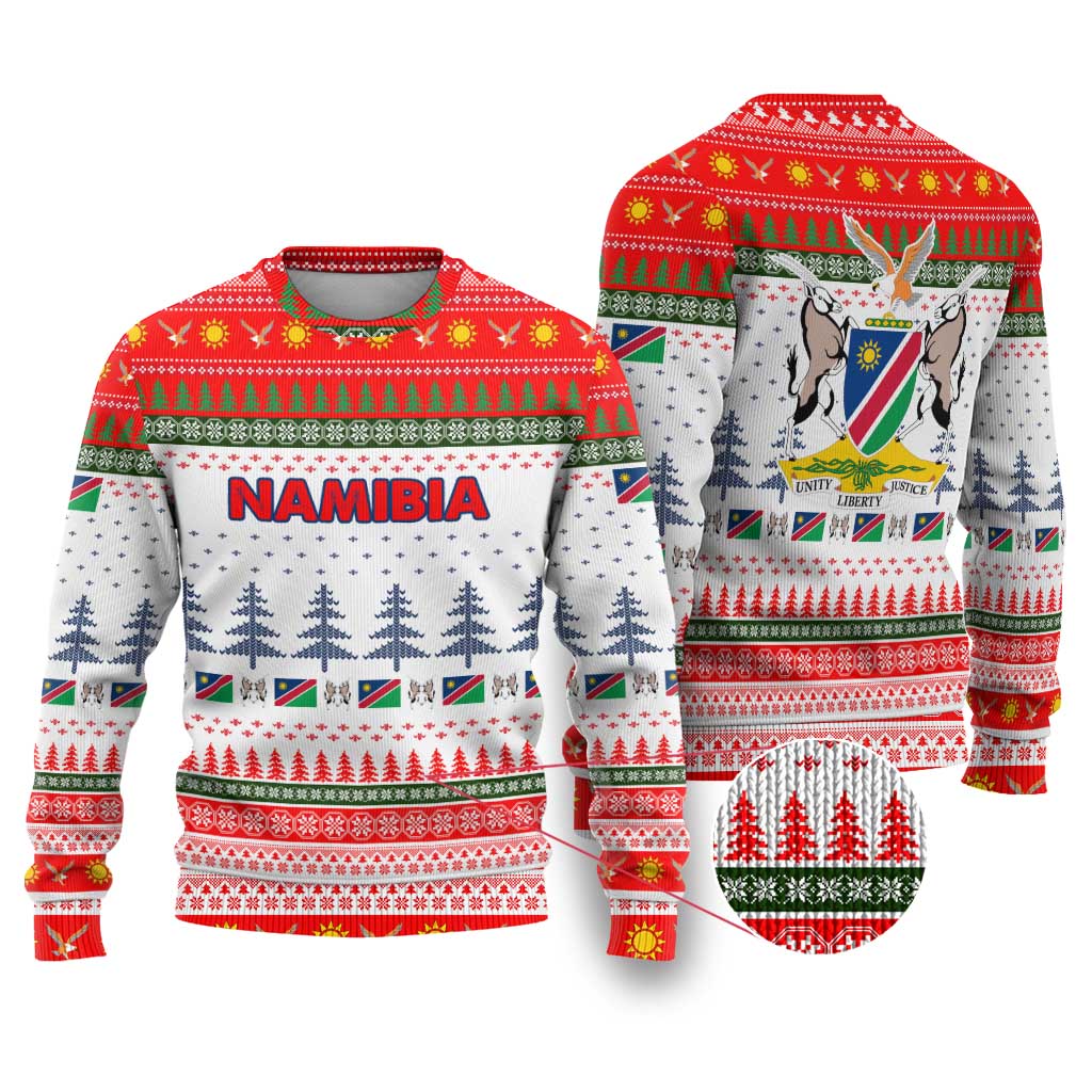 Namibia Christmas Ugly Christmas Sweater with Red-Green Theme, Coat of Arms, and National Flag Motif - Wonder Print Shop