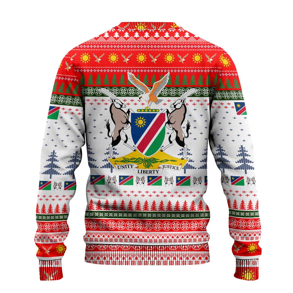 Namibia Christmas Ugly Christmas Sweater with Red-Green Theme, Coat of Arms, and National Flag Motif - Wonder Print Shop