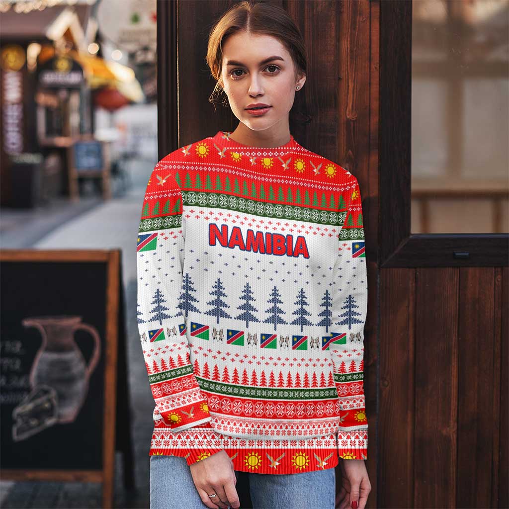 Namibia Christmas Ugly Christmas Sweater with Red-Green Theme, Coat of Arms, and National Flag Motif - Wonder Print Shop