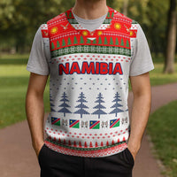 Namibia Christmas Knitted V-Neck Vest with Red-Green Theme, Coat of Arms, and National Flag Motif - Wonder Print Shop