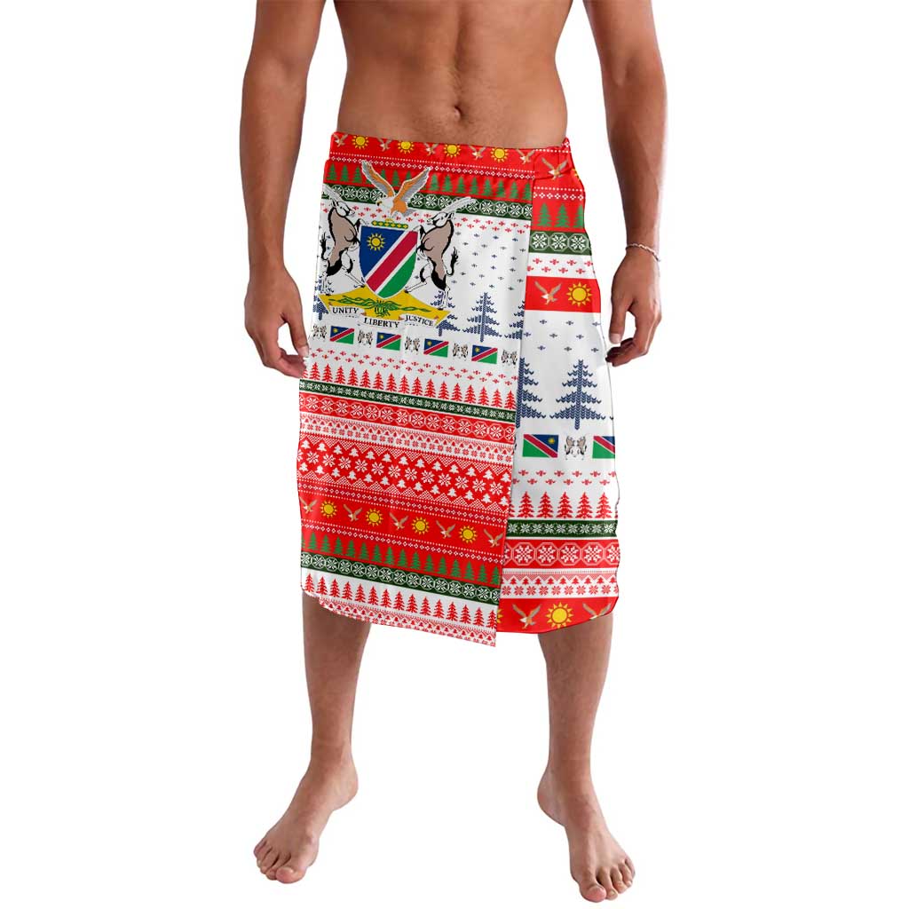 Namibia Christmas Lavalava with Red-Green Theme, Coat of Arms, and National Flag Motif - Wonder Print Shop