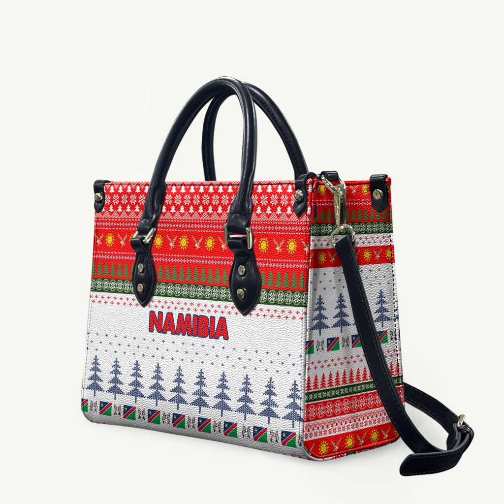 Namibia Christmas Leather Bag with Red-Green Theme, Coat of Arms, and National Flag Motif - Wonder Print Shop