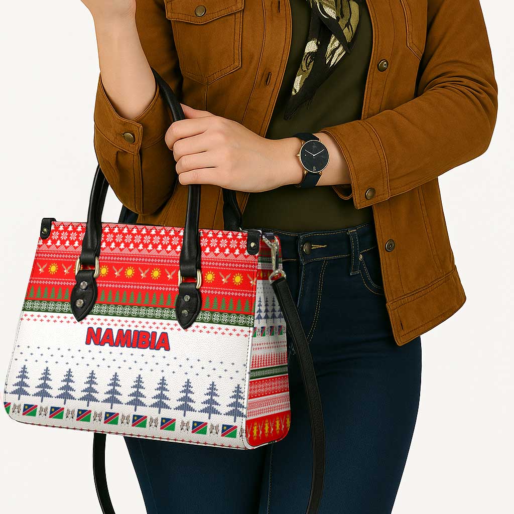 Namibia Christmas Leather Bag with Red-Green Theme, Coat of Arms, and National Flag Motif - Wonder Print Shop
