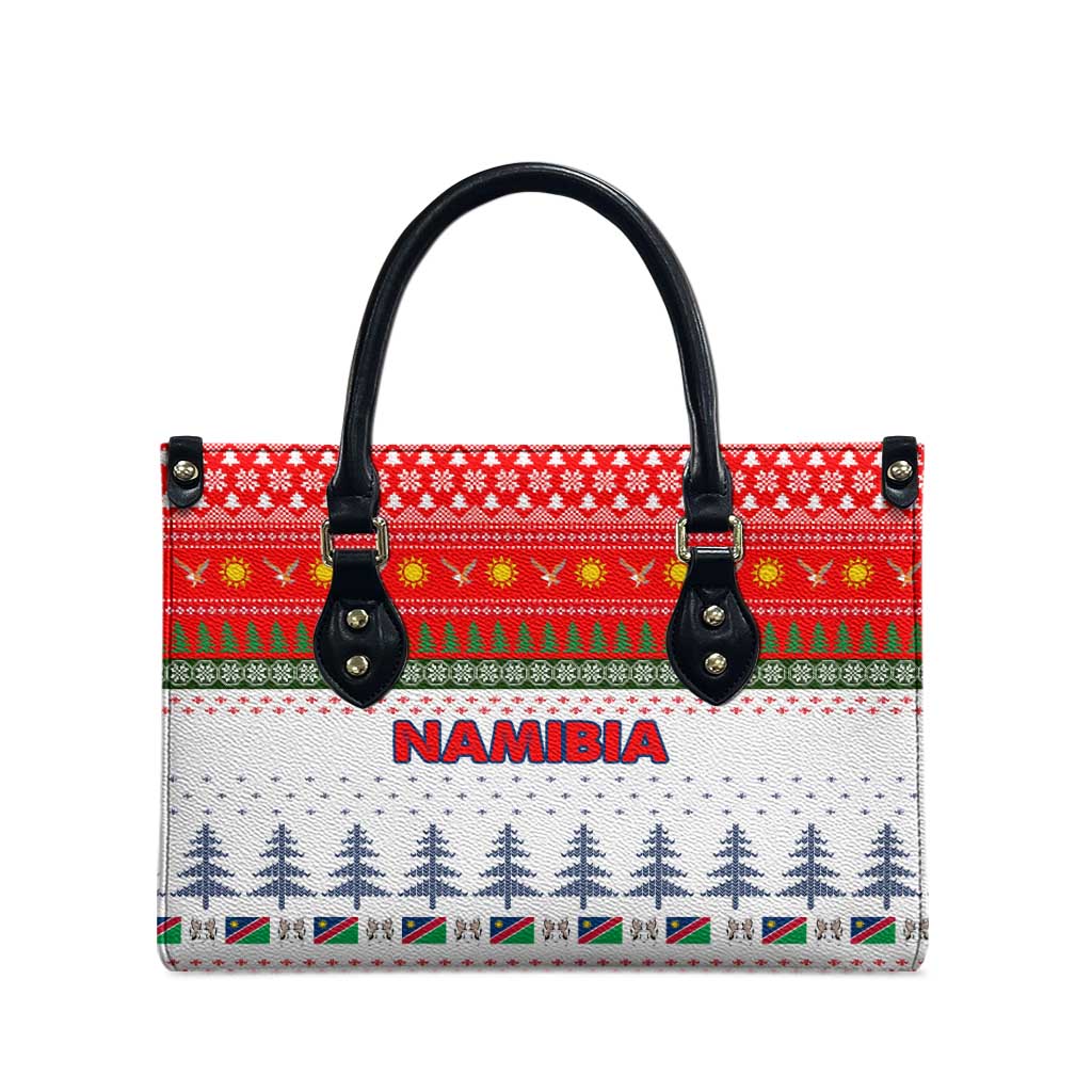 Namibia Christmas Leather Bag with Red-Green Theme, Coat of Arms, and National Flag Motif - Wonder Print Shop