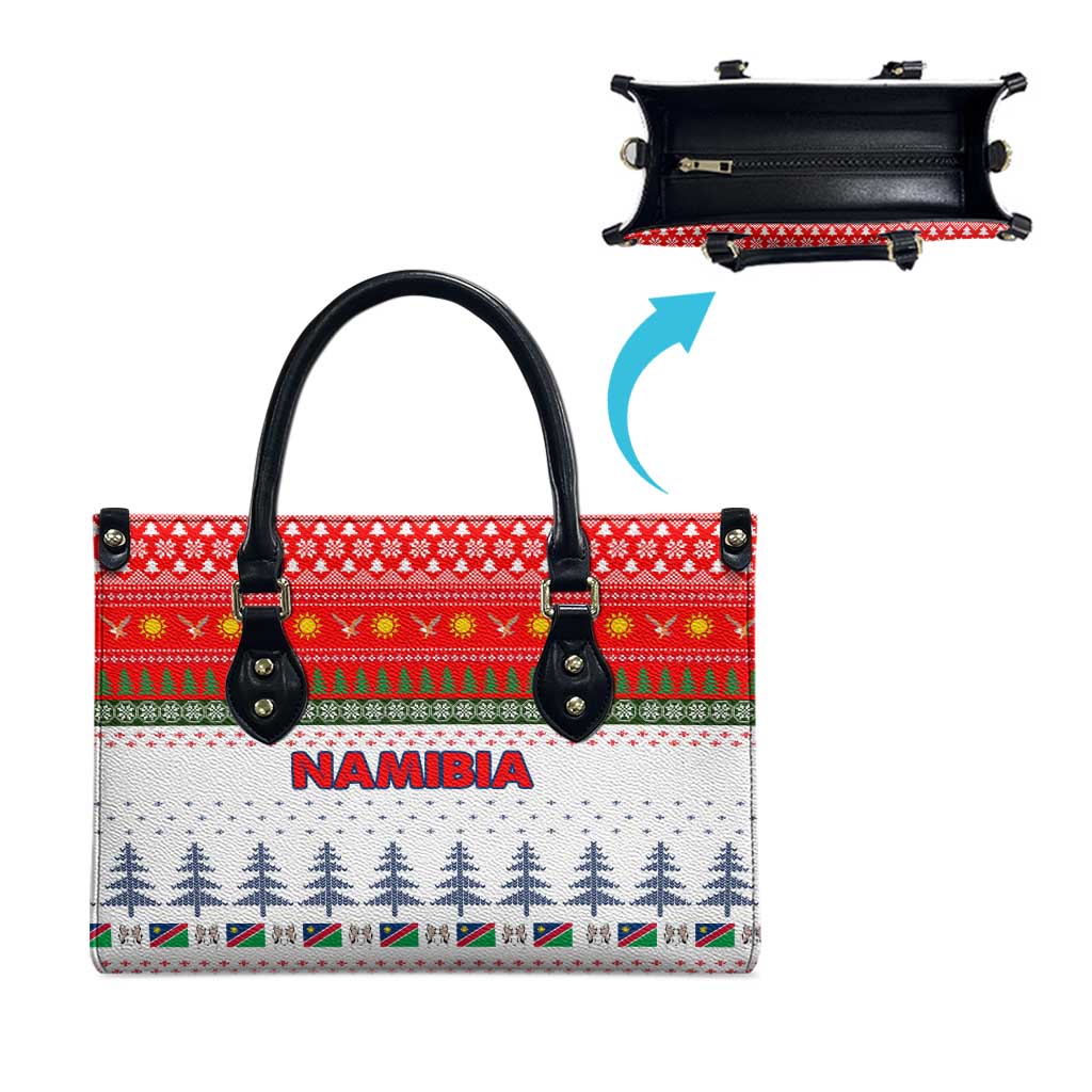 Namibia Christmas Leather Bag with Red-Green Theme, Coat of Arms, and National Flag Motif - Wonder Print Shop