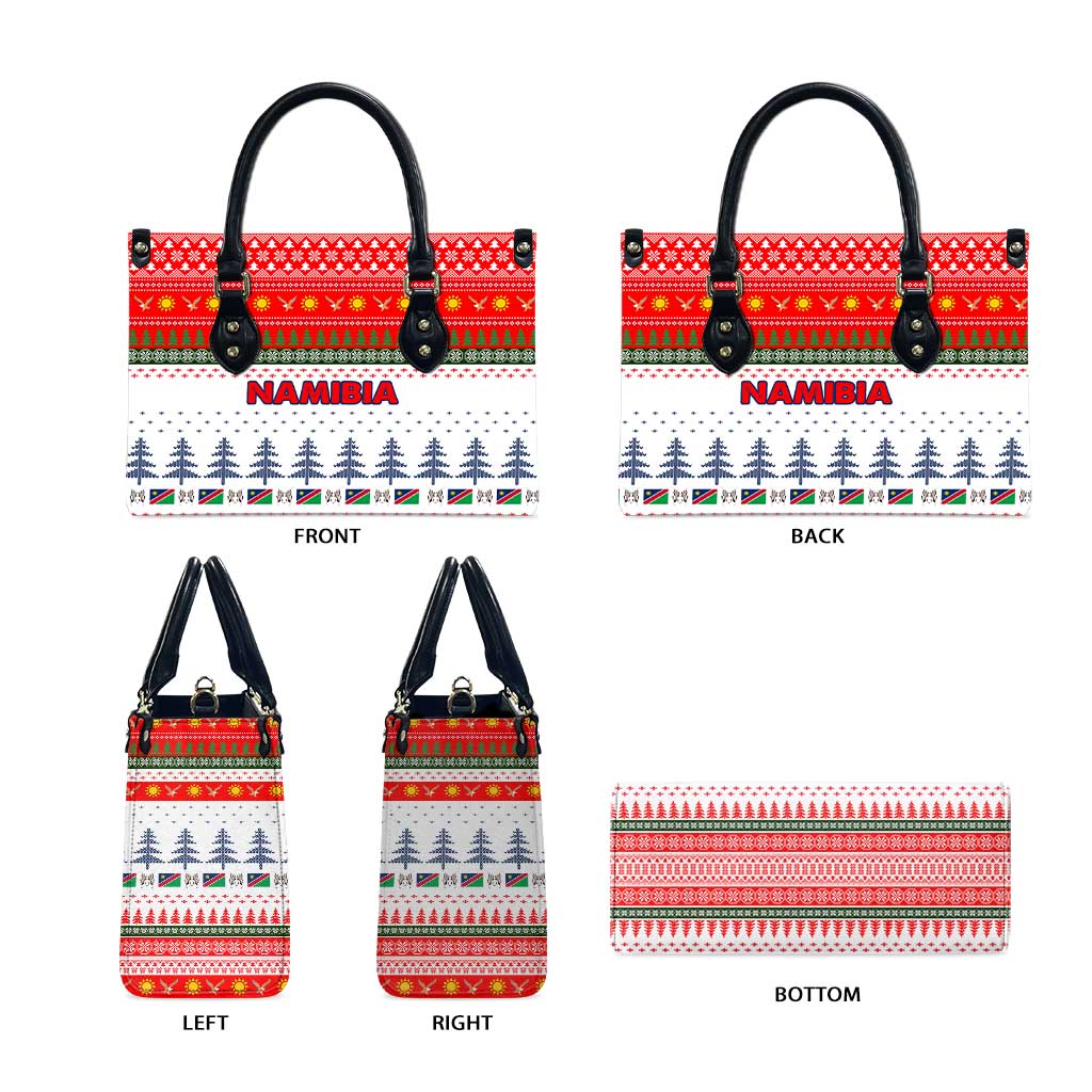 Namibia Christmas Leather Bag with Red-Green Theme, Coat of Arms, and National Flag Motif - Wonder Print Shop