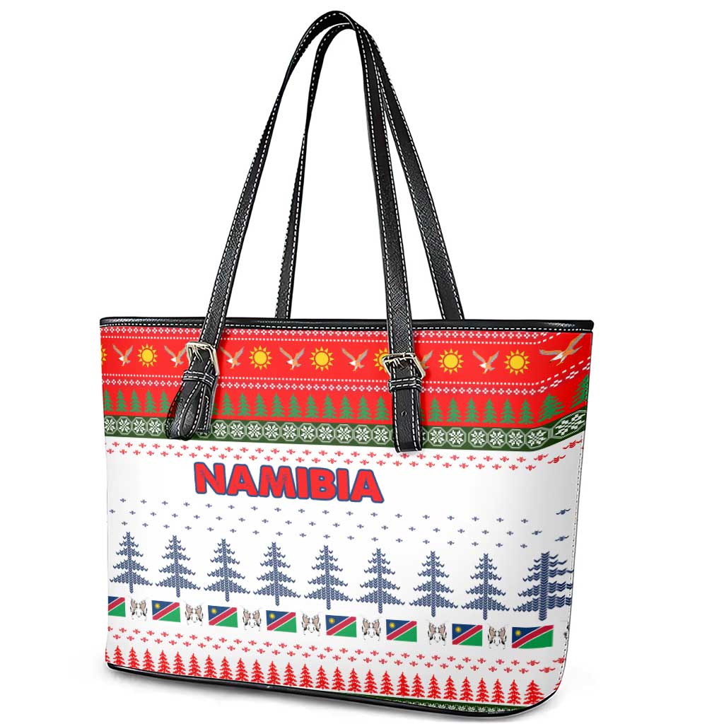 Namibia Christmas Leather Tote Bag with Red-Green Theme, Coat of Arms, and National Flag Motif - Wonder Print Shop