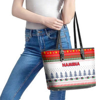 Namibia Christmas Leather Tote Bag with Red-Green Theme, Coat of Arms, and National Flag Motif - Wonder Print Shop