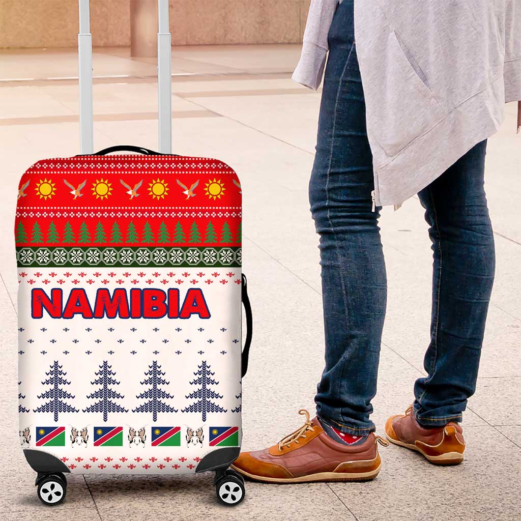 Namibia Christmas Luggage Cover with Red-Green Theme, Coat of Arms, and National Flag Motif - Wonder Print Shop