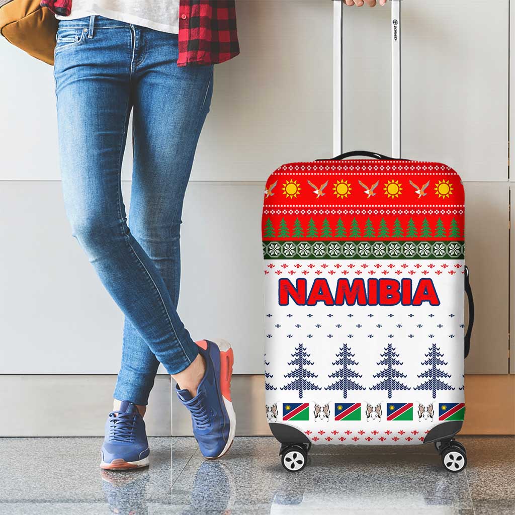 Namibia Christmas Luggage Cover with Red-Green Theme, Coat of Arms, and National Flag Motif - Wonder Print Shop