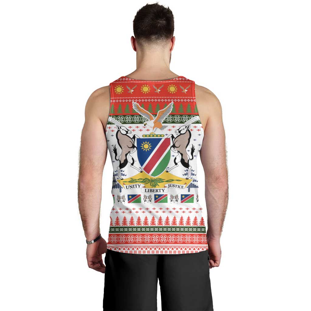 Namibia Christmas Men Tank Top with Red-Green Theme, Coat of Arms, and National Flag Motif - Wonder Print Shop