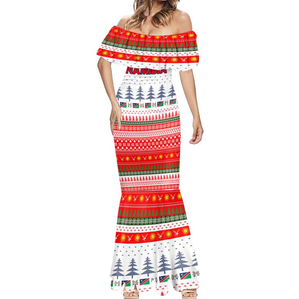 Namibia Christmas Mermaid Dress with Red-Green Theme, Coat of Arms, and National Flag Motif - Wonder Print Shop