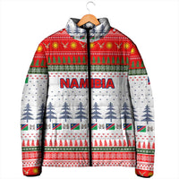 Namibia Christmas Padded Jacket with Red-Green Theme, Coat of Arms, and National Flag Motif - Wonder Print Shop