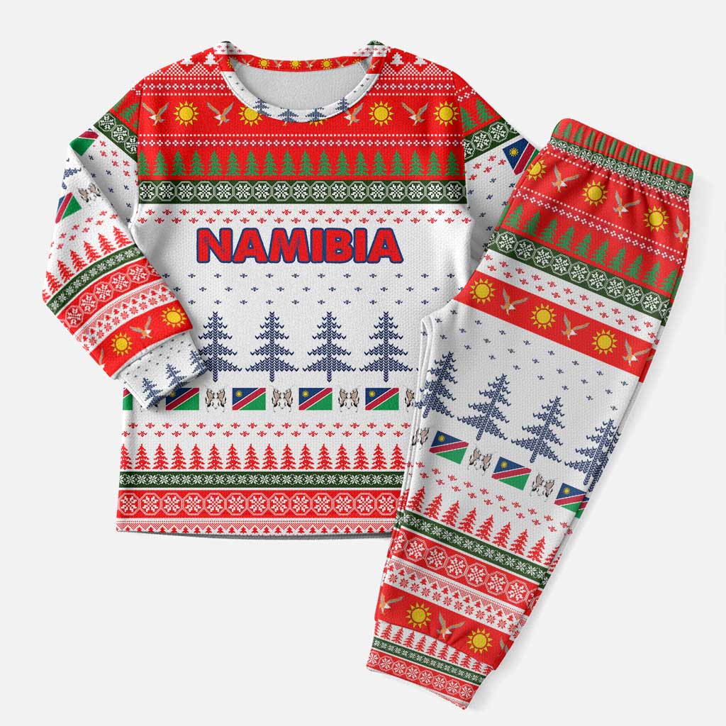 Namibia Christmas Pajama Set with Red-Green Theme, Coat of Arms, and National Flag Motif - Wonder Print Shop