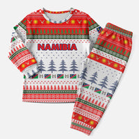 Namibia Christmas Pajama Set with Red-Green Theme, Coat of Arms, and National Flag Motif - Wonder Print Shop