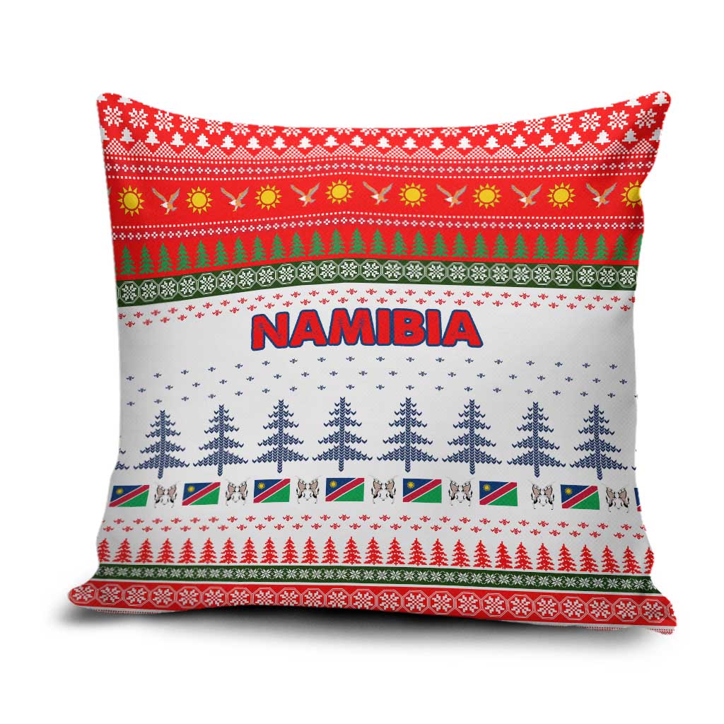 Namibia Christmas Pillow Cover with Red-Green Theme, Coat of Arms, and National Flag Motif - Wonder Print Shop