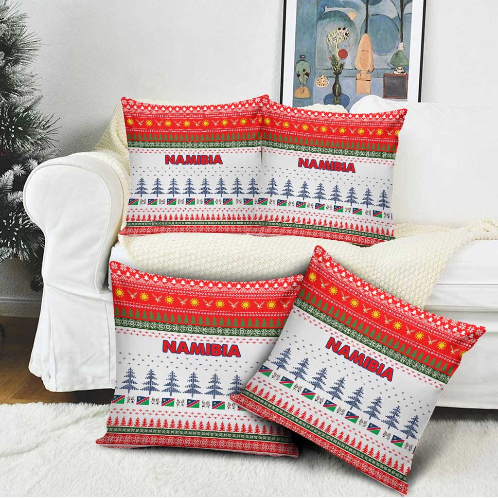 Namibia Christmas Pillow Cover with Red-Green Theme, Coat of Arms, and National Flag Motif - Wonder Print Shop