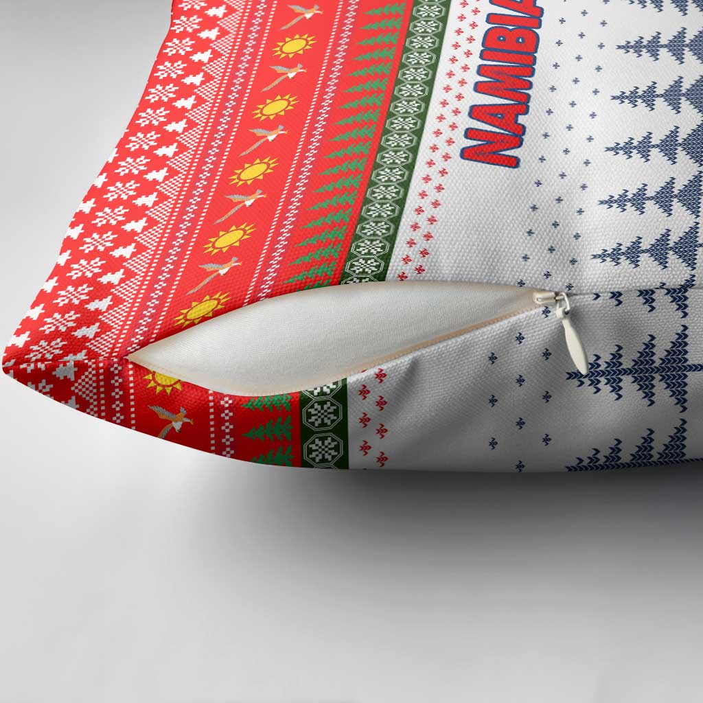Namibia Christmas Pillow Cover with Red-Green Theme, Coat of Arms, and National Flag Motif - Wonder Print Shop
