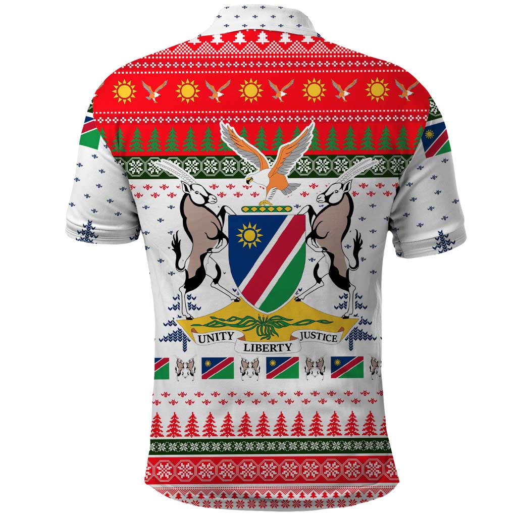 Namibia Christmas Polo Shirt with Red-Green Theme, Coat of Arms, and National Flag Motif - Wonder Print Shop