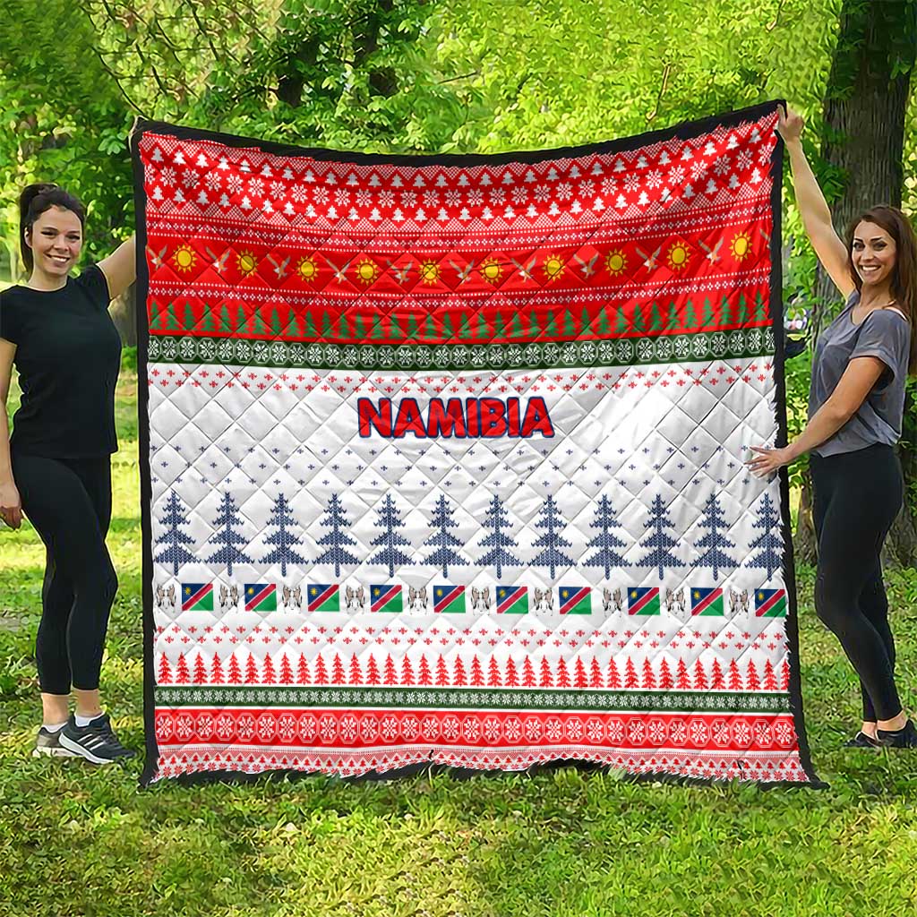 Namibia Christmas Quilt with Red-Green Theme, Coat of Arms, and National Flag Motif - Wonder Print Shop