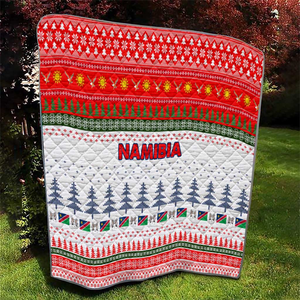 Namibia Christmas Quilt with Red-Green Theme, Coat of Arms, and National Flag Motif - Wonder Print Shop
