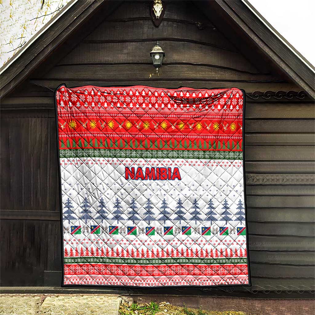 Namibia Christmas Quilt with Red-Green Theme, Coat of Arms, and National Flag Motif - Wonder Print Shop