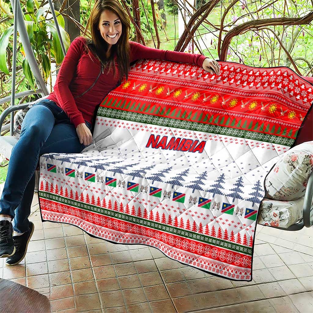 Namibia Christmas Quilt with Red-Green Theme, Coat of Arms, and National Flag Motif - Wonder Print Shop