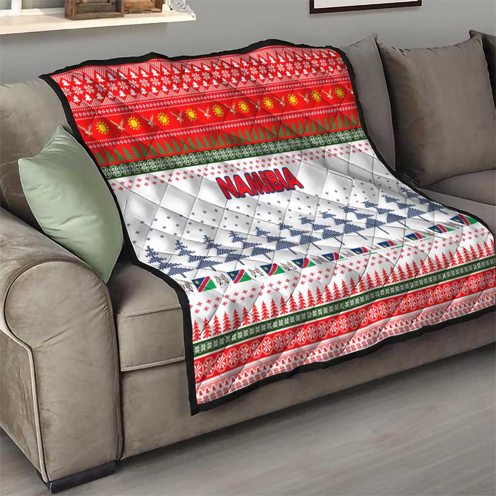 Namibia Christmas Quilt with Red-Green Theme, Coat of Arms, and National Flag Motif - Wonder Print Shop