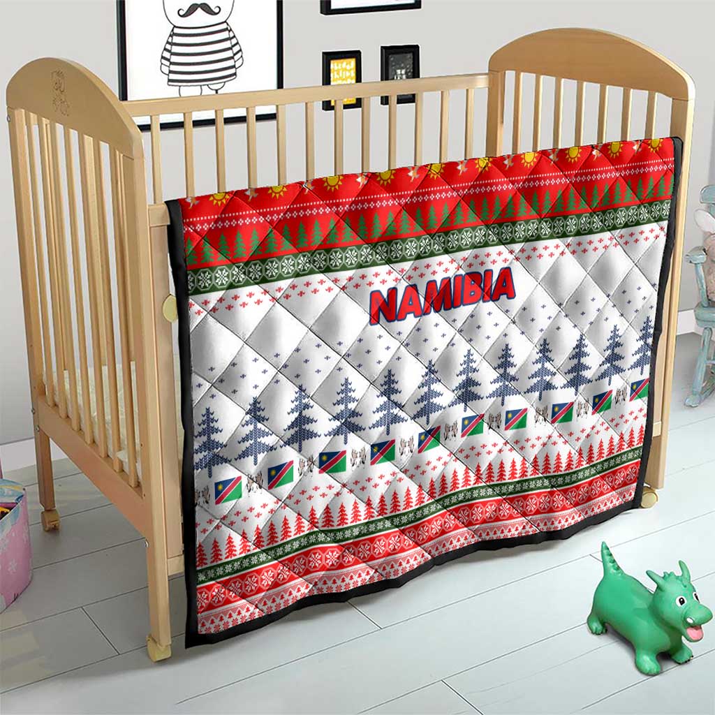 Namibia Christmas Quilt with Red-Green Theme, Coat of Arms, and National Flag Motif - Wonder Print Shop