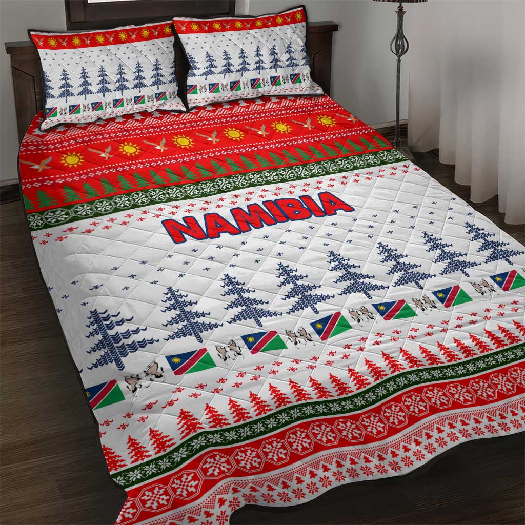 Namibia Christmas Quilt Bed Set with Red-Green Theme, Coat of Arms, and National Flag Motif - Wonder Print Shop