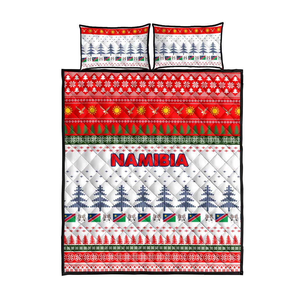 Namibia Christmas Quilt Bed Set with Red-Green Theme, Coat of Arms, and National Flag Motif - Wonder Print Shop