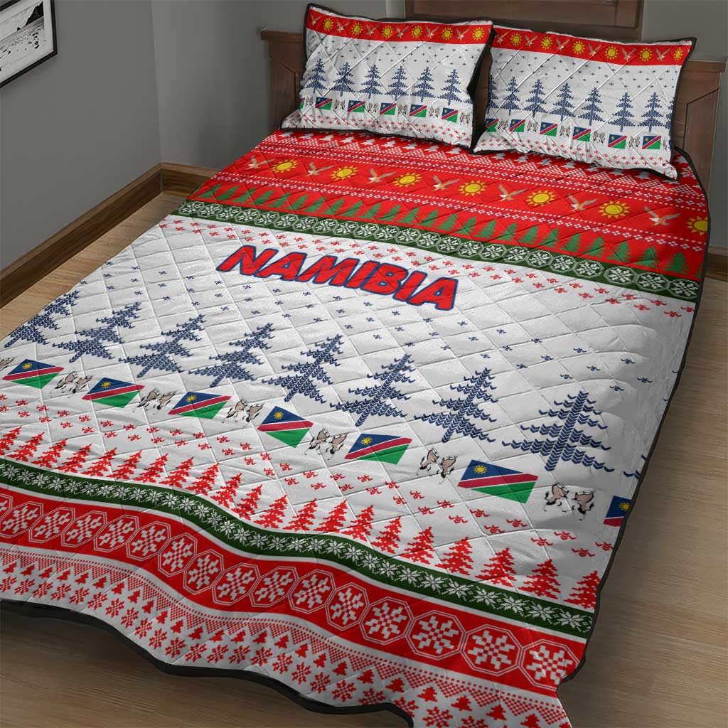 Namibia Christmas Quilt Bed Set with Red-Green Theme, Coat of Arms, and National Flag Motif - Wonder Print Shop