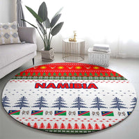 Namibia Christmas Round Carpet with Red-Green Theme, Coat of Arms, and National Flag Motif - Wonder Print Shop