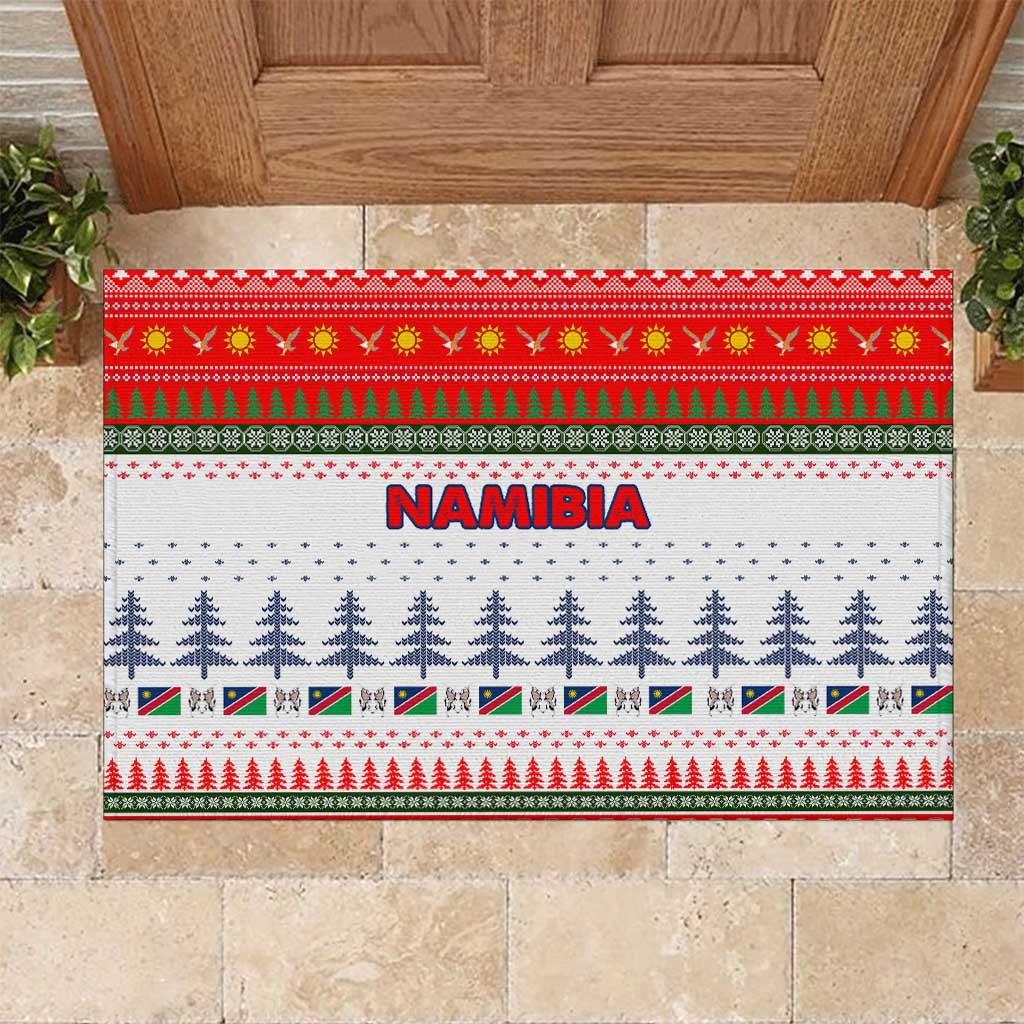 Namibia Christmas Rubber Doormat with Red-Green Theme, Coat of Arms, and National Flag Motif - Wonder Print Shop