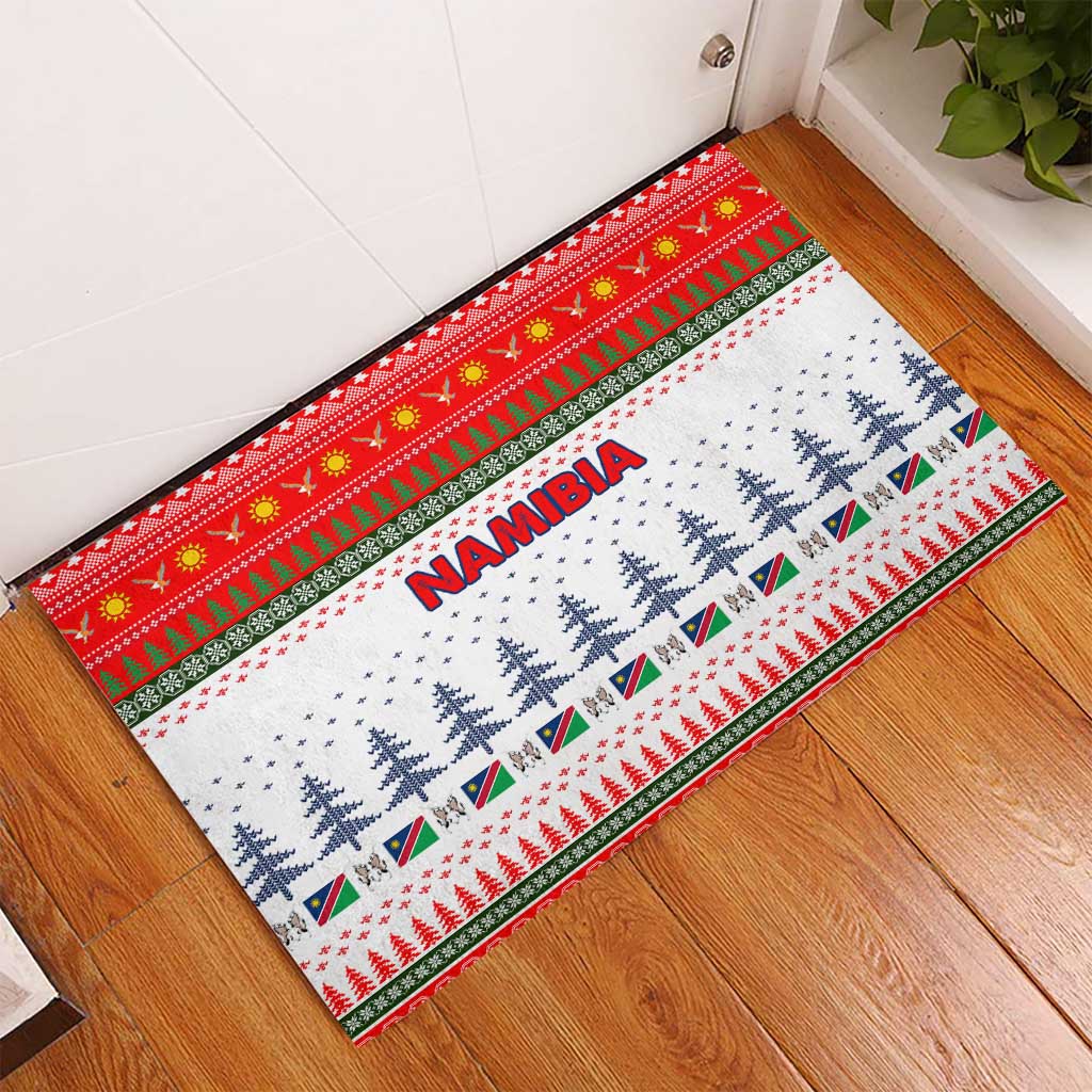 Namibia Christmas Rubber Doormat with Red-Green Theme, Coat of Arms, and National Flag Motif - Wonder Print Shop