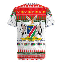 Namibia Christmas Rugby Jersey with Red-Green Theme, Coat of Arms, and National Flag Motif - Wonder Print Shop