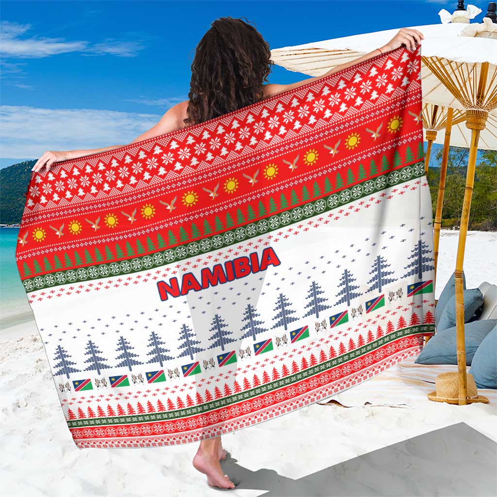 Namibia Christmas Sarong with Red-Green Theme, Coat of Arms, and National Flag Motif - Wonder Print Shop