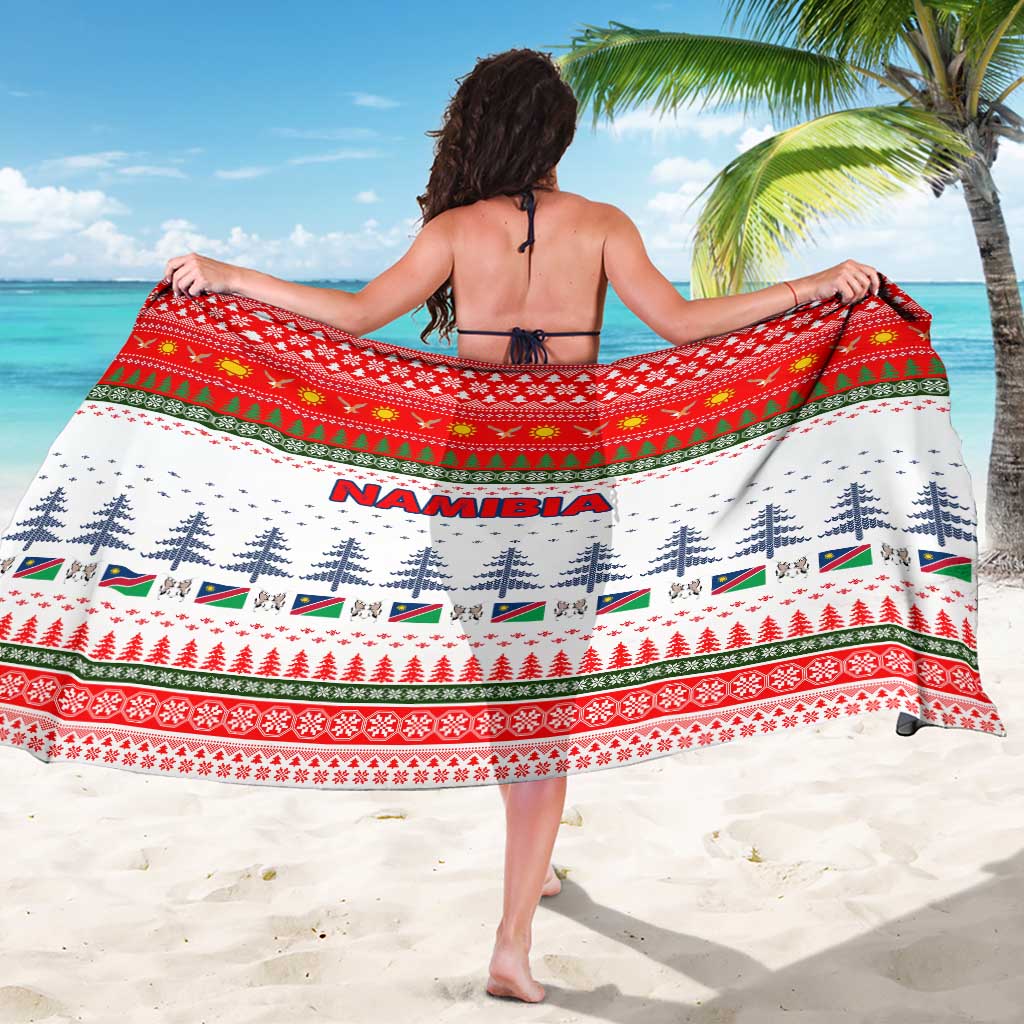 Namibia Christmas Sarong with Red-Green Theme, Coat of Arms, and National Flag Motif - Wonder Print Shop